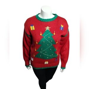 Vintage‎ UGLY Christmas Tree 3-D Holiday Sweater Women's M Party Festive Navidad